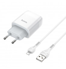Мережевий зарядний пристрій з кабелем HOCO Glorious dual port charger set (iP)(EU) White ( )