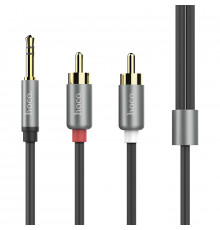 Аудіокабель HOCO. male to double lotus RCA, TPE,., Metal Gray ( )