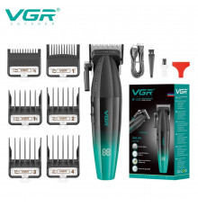 Акумуляторна машинка для стриження (clipper) VGR GREEN, насадок, TURBO режим RPM, керамічне лезо, LED display