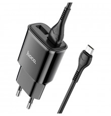 Мережевий зарядний пристрій з кабелем HOCO Star round dual port charger set(Micro) Black ( )