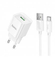 Мережевий зарядний пристрій з кабелем HOCO Charm single port. charger set(Type-C) White ( )