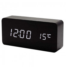 Годинник мережевий білий, (корпус чорний) температура, USB