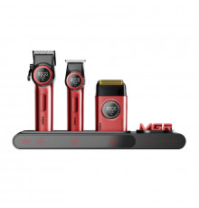 Комплект VGR STEPLERSS PRO IN RED, машинка для стрижки (Clipper), тример, шейвер