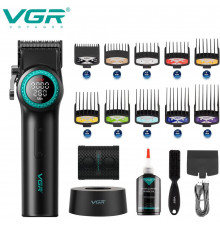 Акумуляторна машинка для стриження (clipper) VGR BLACK, насадок, RPM, mAh, LED light, LED display