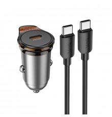 Автомобільний зарядний пристрій HOCO Rigorous single port car charger set(C to C) Metal Grey ( )