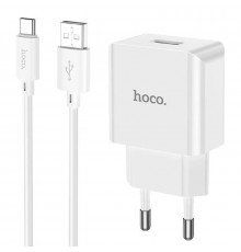 Мережевий зарядний пристрій з кабелем HOCO Leisure single port charger set(Type-C) White ( )