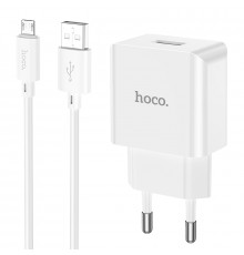Мережевий зарядний пристрій з кабелем HOCO Leisure single port charger set(Micro). White ( )