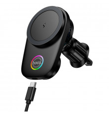 Автотримач для телефона з БЗП HOCO electric rotating magnetic wireless fast charging car holder(air outlet) Black ( )