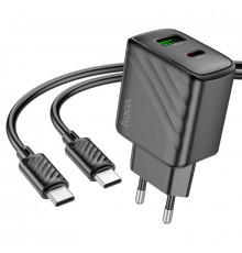 Мережевий зарядний пристрій з кабелем HOCO Sunlight dual-port. charger set(Type-C to Type-C)(EU) Black ( )