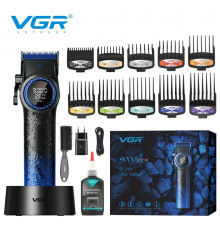Акумуляторна машинка для стриження (clipper) VGR BLUE, насадок, RPM, mAh, LED light, LED display