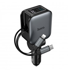 Автомобільний зарядний пристрій HOCO Triunfar car charger with dual telescopic cable digital display dark Metal Gray ( )