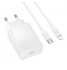 Мережевий зарядний пристрійз кабелем BOROFONE Source single port charger set (C to iP) (EU) White ( )