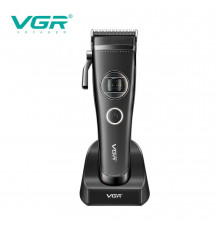 Акумуляторна машинка для стрижки (clipper) VGR BLACK, EXTERNAL ROTOR MOTOR, MIM BLADE, насадок, док-станція