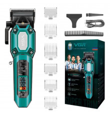 Акумуляторна машинка для стрижки (clipper) VGR GREEN, насадок, регулятор висоти, LED display, RPM