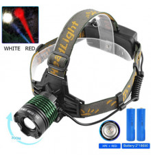 Ліхтар налобний Police (White+Red), 2х18650, signal light, zoom, ЗП microUSB, Box