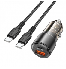 Автомобільний зарядний пристрій BOROFONE Smart dual port. car charger set(C to C) Transparent Black ( )