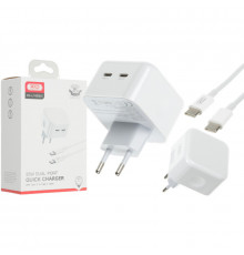 СЗУ XO dual Type-c port fast charger with Lightning cable