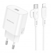 Мережевий зарядний пристрій з кабелем BOROFONE Platinum single port charger set (C to iP) (EU) White ( )