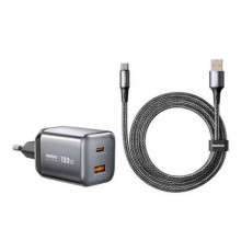 Мережевий зарядний пристрій з кабелем REMAX Wisdom Series GaN Travel Charger+A-C Data Cable Set ) EU Tarnish ( )