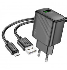 Мережевий зарядний пристрій з кабелем HOCO Rich single port. charger set(Micro)(EU) Black ( )
