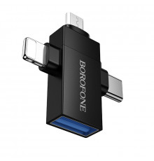 Адаптер BOROFONE iP male/Type-C male/Micro male to USB female. adapter Black ( )
