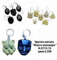 Металевий брелок Маска з серіалу Гра в кальмара, аксесуар для ключів