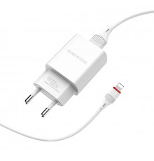 Мережевий зарядний пристрій з кабелем BOROFONE Sharp single port charger set(Lightning). White ( )