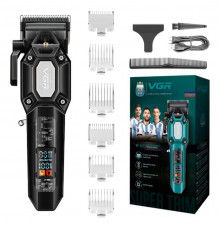 Акумуляторна машинка для стрижки (clipper) VGR BLACK, насадок, регулятор висоти, LED display, RPM