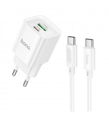 Мережевий зарядний пристрій з кабелем HOCO Charm. charger set (C to C)(EU) White ( )