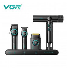 Комплект VGR STEPLERSS PRO IN BLACK, машинка для стрижки (Clipper), тример, шейвер, фен