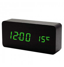 Годинник мережевий зелений, (корпус чорний) температура, USB