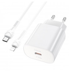 Мережевий зарядний пристрій з кабелем HOCO Jetta charger set (Type-C to iP)(EU) White ( )