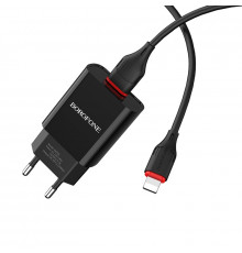 Мережевий зарядний пристрій з кабелем BOROFONE Sharp single port charger set(Lightning). Black ( )