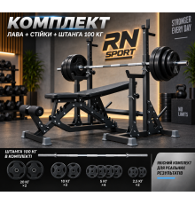 Штанга метал обгумований 100 кг RN-Sport + Скамья со стойками DEF