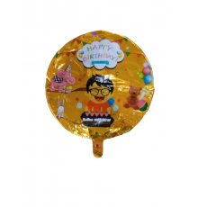Жовта кругла фольгована куля Happy Birthday, см