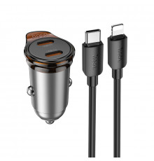 Автомобільний зарядний пристрій HOCO Rigorous single port car charger set(C to iP) Metal Grey ( )