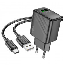 Мережевий зарядний пристрій з кабелем HOCO Rich single port. charger set (Type-C)(EU) Black ( )